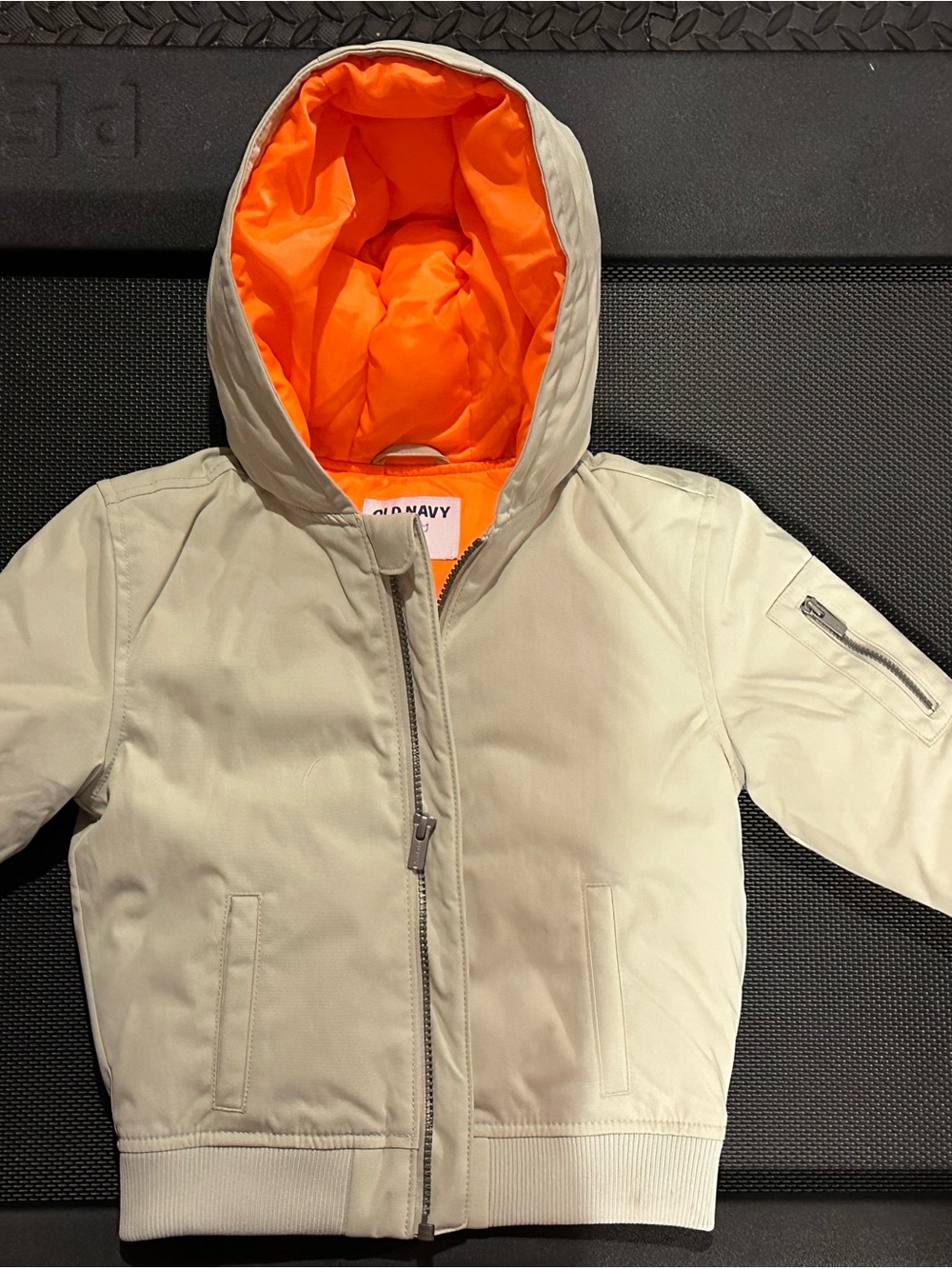Old Navy Cream Hooded Puffer Jacket with Bright Orange Lining